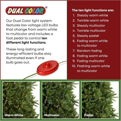 National Tree Company 9 ft Pre-Lit Dunhill Fir Artificial Christmas Tree, 900 LED Lights, 4,026 Tips, Foot Pedal, 10 Light Functions, Includes Stand, Green