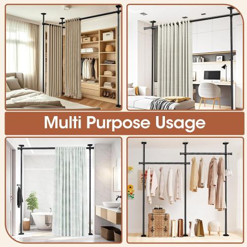 SUNALLY Room Divider Curtain Rod, No Drilling Room Separator for Space Partition Adjustable 4-10ft(H) 28-70inch(W) Heavy Duty Temporary Wall Divider Floor to Ceiling Tension Rod, Black
