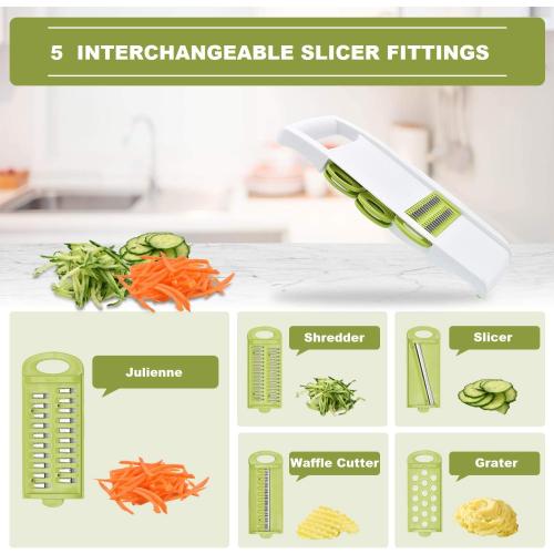NACOLUS 5 in 1 Mandoline Slicer Vegetable Slicer Mandolin Multi Blade Potato Veggie Slicer Vegetable Cutter Julienne Shredder Potato Slicer Green