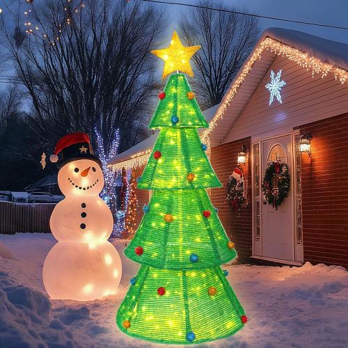 6.2 FT Pre-Lit Pop-up Christmas Tree, Indoor/Outdoor Pre-Lit Xmas Tree with 210 LED Lights, Collapsible Holiday Christmas Decoration for Home, Yard, Lawn, Party