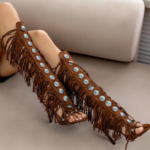 SIZE 7 ‼️‼️Gladiator Sandals for Women, Knee High Fringe Heels Sandals