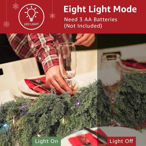 Cedar Christmas Garland with Lights for Mantle - Decorations 6 ft Realistic Lighted Faux Pine Garlands for Xmas Home Decoration Indoor Stairs Railing Fireplace Outdoor 6ft Prelit Garland Door Decor