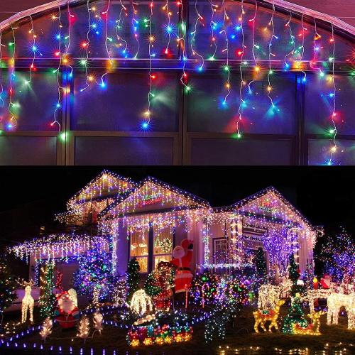 Led Christmas Lights Outdoor Christmas Decorations Hanging Light 400LED 8 Modes 75 Drops, Waterproof Outdoor Indoor Fairy Christmas Lights for Party, Holiday, Wedding, Eaves Decorations (Multicolor)