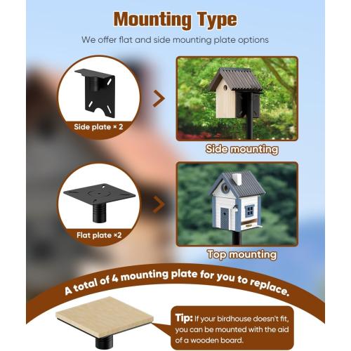 4 Holders Upgrade Bird House Pole with 90inch for Outdoor Bird Feeder Bath, Heavy Duty Adjustable Birdhouse Stand with 4 Plates & 5 Prong Base for Garden, Yard(NO Birdhouse & Birdbath)