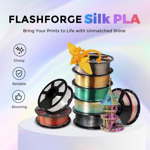 Flashforge 3D Printer Filament Silk PLA 1.75mm 1kg Spool-Dimensional Accuracy  /- 0.02mm (White)