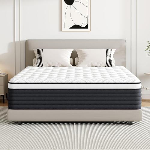 Twin Mattress, 12 Inch Hybrid Memory Foam Mattress in a Box, Pressure Relief for Back Support, Medium Firm, Individually Pocket Springs, 100-Night Trial & CertiPUR-US Certified, Twin Size, White