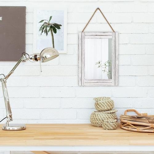 16 X 12 Inch Rustic Wood Framed Wall Mirror with Hanging Rope for Farmhouse Decor, for Entryway, Bedroom, Bathroom, Dresser, Wash White
