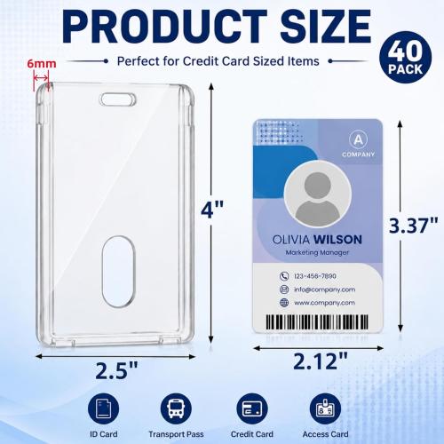 40 Pack Vertical 2-Card Badge Holder with Thumb Slots
