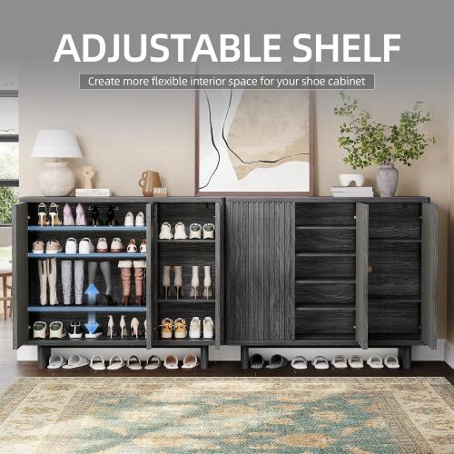 Garvee 46 Inch Shoe Cabinet with Fluted Door, 5-Tier Storage with 4 Adjustable Shelves, Rustic Entryway Shoe Bench for Hallway, Gray
