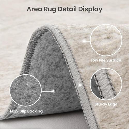 Washable Rugs 5x7, Non Slip Large Area Rugs for Living Room, Beige | Soft Low Pile, Thin & Lighweight Carpet, Folable Stain Resistant Modern Indoor Floor Mat for Bedroom, Dining Room, Home Decor