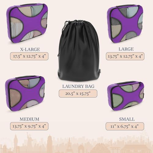Shacke 5 Set Packing Cubes for Travel with Laundry Bag (Orchid Purple)