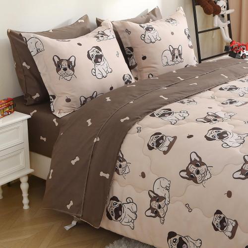 Kids Dogs Comforter Set 7 Piece Bedding Cute Dog Animal Bed in a Bag Microfiber Comforter Full Size All Season (1 Comforter, 1 Flat Sheet, 1 Fitted Sheet, 4 Pillowcase)