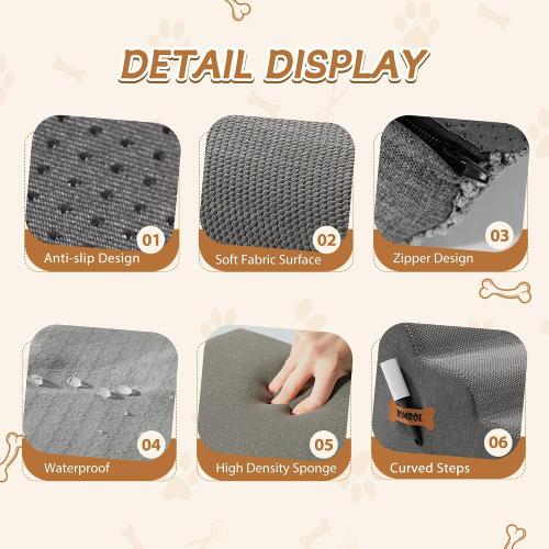 Romrol Dog Stairs Ramp for High Bed, 33D Pet Stairs Steps 15.7” H with Durable Non-Slip Waterproof Fabric Cover, Dog Slope Stairs to Bed for Small Dogs and Cats or Pets Joints, 3-Steps