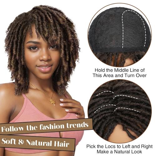 HANNE Dreadlock Wig Short Twist Braided Wigs for Black Women and Men Afro Curly Synthetic Wig Faux Locs Braided Crochet Hair Wigs (1B/30#)