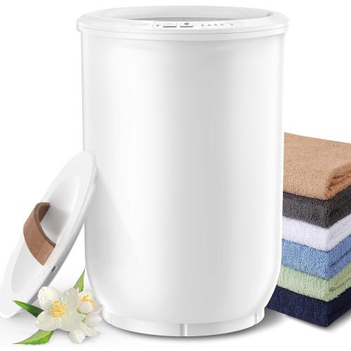 Large Towel Warmer for Bathroom - Heated Towel Warmers Bucket, Wood Handle, Auto Shut Off, Fits Up to Two 40X70 Oversized Towels, Bathrobes, Blankets, for Mother's Gifts, White