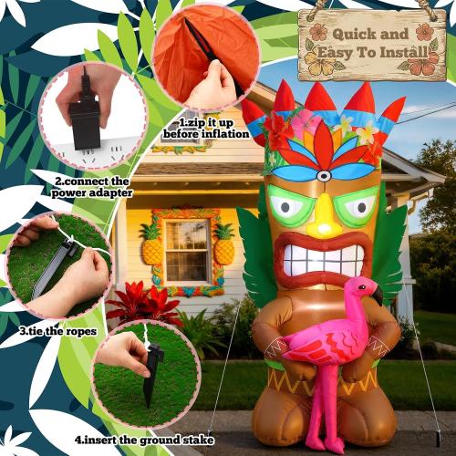 Skylety 5ft Inflatable Flamingo Outdoor Decoration Pre-lit Lights