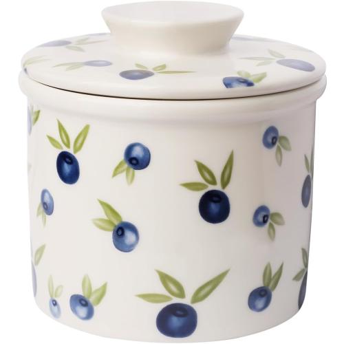 French Butter Crock for Counter With Water Line French Butter Dish for Counter (BlueBerry)