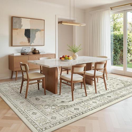 5x7 Area Rugs for Living Room,Large Washable Rug,Beige