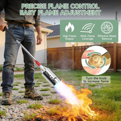 Propane Torch Weed Burner Kit, Heavy Duty High Output Blow Torch Flamethrower with Self Igniter & 10FT Hose for Weeding, Roofing, Ice Melting, Road Marking,Charcoal (34IN)