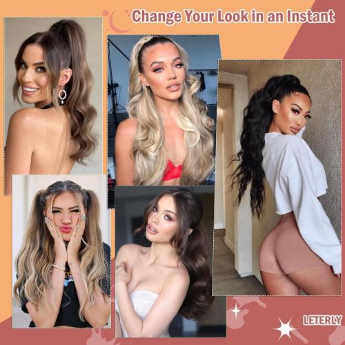 Ponytail Extension Claw 18 Curly Wavy Clip in Hairpiece Ponytail Hair Extensions Long Pony Tail Synthetic for Women Light Auburn