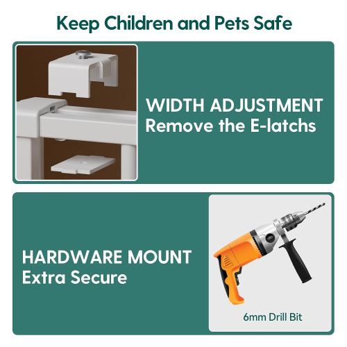 Babelio Baby Gate for Stairs, Kitchen & Doorways, 26-43 W 28 H No Bottom Bar| Easy Installation| One-Handed Operation| Auto-Close| Hardware Mount (Drill Needed) Safety Dog/Pet Gate Indoor (White)