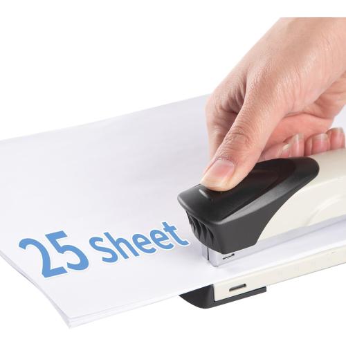 Long Reach Stapler,with 2000 Staples & Stapler Remover Full Strip，20-25 Sheet Capacity,with Built-in Ruler and Adjustable Locking Paper Guide, Gray
