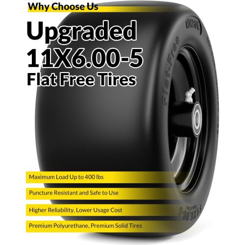 RONPOW 11x6.00-5 Flat Free Zero Turn Lawn Mower Tires, 400lb Load Capacity USED ‼️