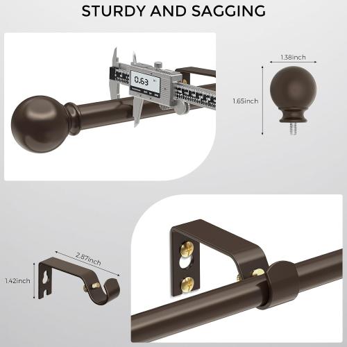 Bronze Curtain Rods 36 to 72 Inches(3-6 Feett),5/8 inch Splicing Drapery Rods,Small Curtain Rods Set,Size: 36''-72'',Bronze