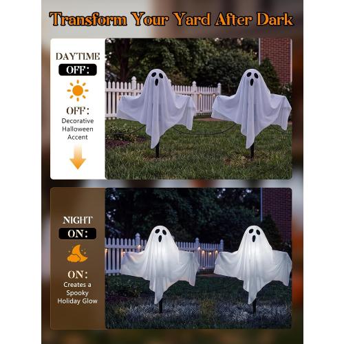 11.5FT Halloween Ghost Pathway Lights Outdoor, 4 Pack LED Lawn Stake Lights