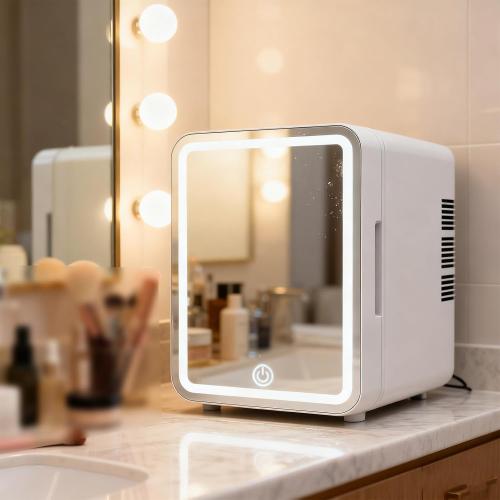 Cosmetic Fridge & Mini Skincare Fridge, 12L Capacity with Dimmable LED Light Mirror, 110V AC/12V DC Makeup Fridge for Home, Hotel, Car, and Office Use