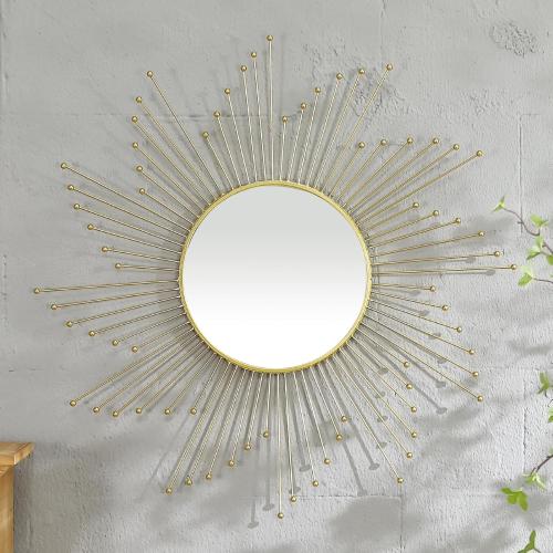 Large Gold Sunburst Mirror - 31 Starburst Wall Mirror with 12 Round Glass, Mid-Century Modern Elegant Gold Sun Mirrors for Living Room, Bedroom, Entryway Decor