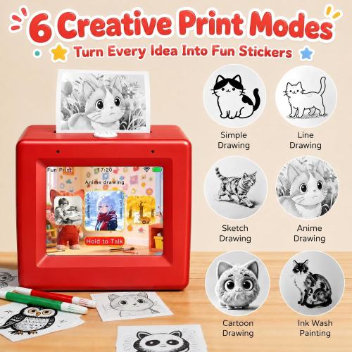 AI Voice Sticker Maker for Kids, Mini Inkless Thermal Printer, Portable Sticker Printer Machine Box for DIY Crafts, Journaling & Doodles, Birthday Toy Gift for Boys and Girls Ages 3