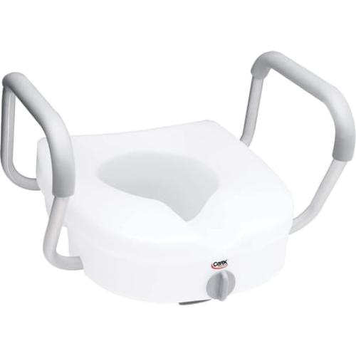 Carex E-Z Lock Raised Toilet Seat With Handles, 5 Toilet Seat Riser with Arms, Handicap Raised Toilet Seat For Seniors and Elevated Toilet Seat