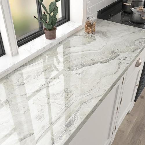 Beige/Silver Peel and Stick Marble Wallpaper for Bathroom Kitchen Backsplash Glossy Marble Contact Paper for Countertops Granite Wallpaper Adhesive Countertop for Table Shelf Liner Decor 24''x315''
