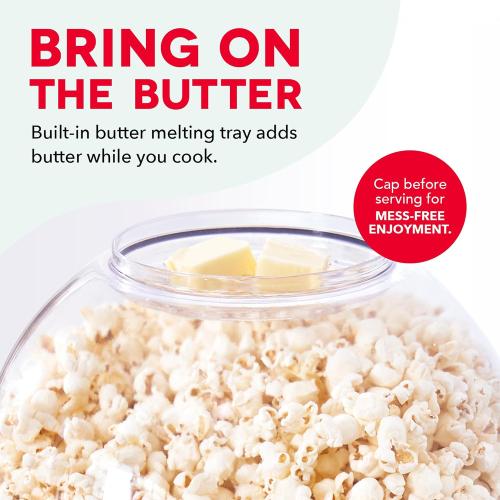 Dash SmartStore® Stirring Popcorn Maker - Electric Popcorn Machine with Butter-Melting Tray & Clear Serving Bowl - Features Stirring Bar - 24 Cups, White ‼️possible stains and broken or missing pieces ‼️