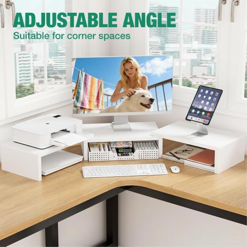 OPNICE Dual Computer Monitor Stand Riser, Desk Organizer with Drawer, Office Desk Accessories & Workspace Organizers for Home Office Supplies, White
