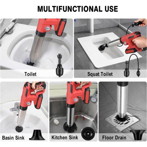 Electric Toilet Plunger，Drain Clog Remover Tools,High Pressure Air Toilet Plungers Heavy Duty Plunger For Toilet,Bathroom,Floor Drain,Sewer,Pipe，RED
