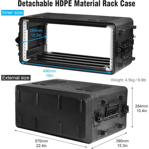 Diandian 4U Rack Case Shallow 11 Depth, 19 Rackmount Flight Case, Watertight Dust-Proof, Shock Mount for Amplifier, Pro Audio, DJ Mixer, Effects with Microphone Compartments