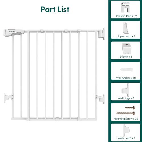 Babelio Baby Gate for Stairs, Kitchen & Doorways, 26-43 W 28 H No Bottom Bar| Easy Installation| One-Handed Operation| Auto-Close| Hardware Mount (Drill Needed) Safety Dog/Pet Gate Indoor (White)