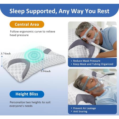 IKSTAR CPAP Pillow for Side Sleeper, Sleep Apnea Pillow for Sleeping, CPAP Nasal Pillows Suit for All CPAP Masks User, Cervical Memory Foam Neck Support Pillow Relief Neck Pain for Side Back Sleepers