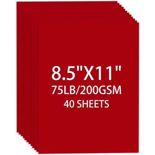 Cardstock 8.5 X 11, 40 Sheets Red Card Stock, 75lb/ 200gsm Copy Paper