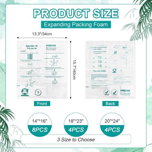 8 Pack 16x14 Foam Bags For Shipping, Instant Pack Quick Expanding Foam Packaging Bags, Packing, Mailing and Shipping Solutions