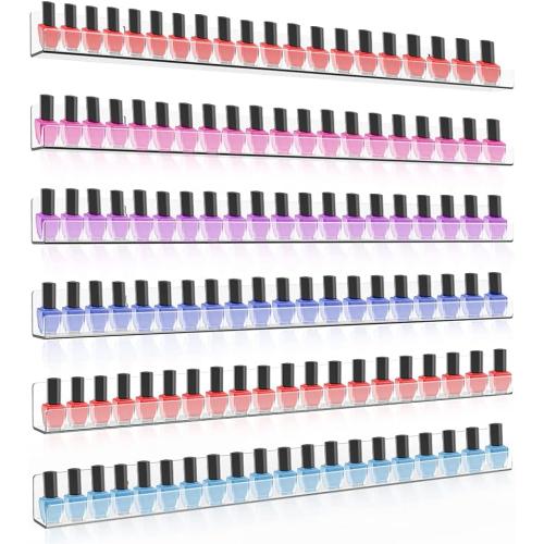Sezanrpt 24 Inches Acrylic Nail Polish Rack for Wall, Clear Nail Polish Organizer Wall Mounted for 150 Bottles, 6 Pack