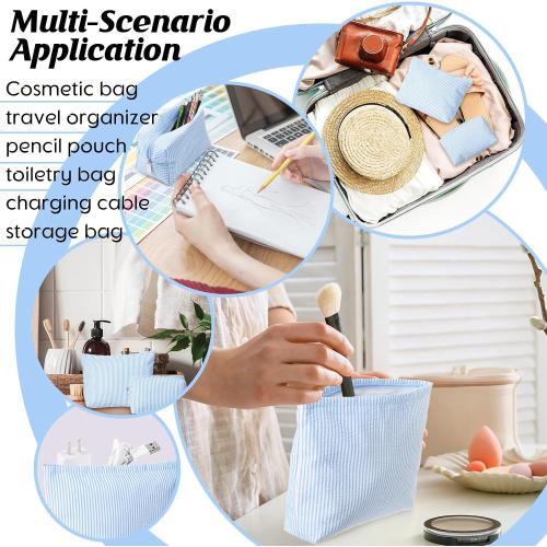 Huhumy 2 Pcs Makeup Bag Set for Women, Blue, Thin Stripe