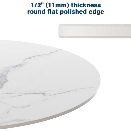 ZL ZELing Round Sintered Stone Table Top 23.6,Replacement Table Top for Indoor & Outdoor - Heat/Scratch Resistant Waterproof Ceramic DIY Desktop,Patio/Balcony/Bistro/Café & Dining Room (White)