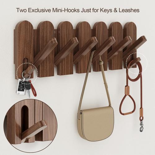 Solid Walnut Coat Rack Wall Mount 16.5,Wall Mounted Coat Rack with 8 Hooks