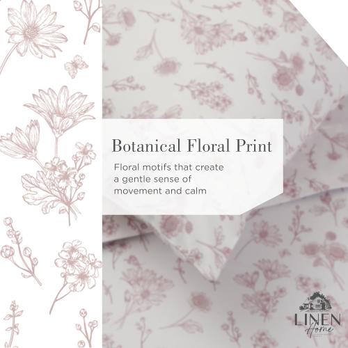 Linen Home 100% Cotton Printed Percale Sheet Set , Mauve Botanical