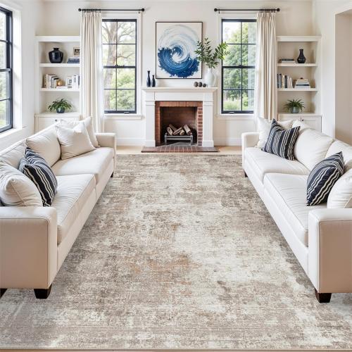 Washable 7x10 Area Rug for Living Room– Soft Non-Slip Carpet for Bedroom Dining Room,Modern Neutral Abstract Low Pile Stain-Resistant (Beige Grey)