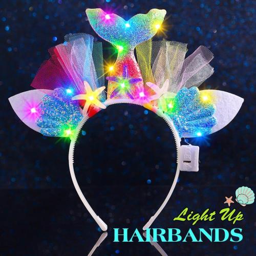 DRESBE Mermaid Headband Light up Seashell Hairbands Glowing Sea Hair Accessories for Women (Multicolor)