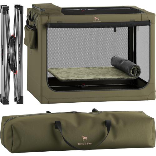 Noah & Paw Collapsible Dog Crate 42 Inch, XXL Dog Crate for XXL, XL, Large Breeds, Travel Kennel for Car, Includes Pet Mat for Pet Cage, 2 Storage Pockets, Handbag, 10mm Locking Zippers 42 * 31 * 31
